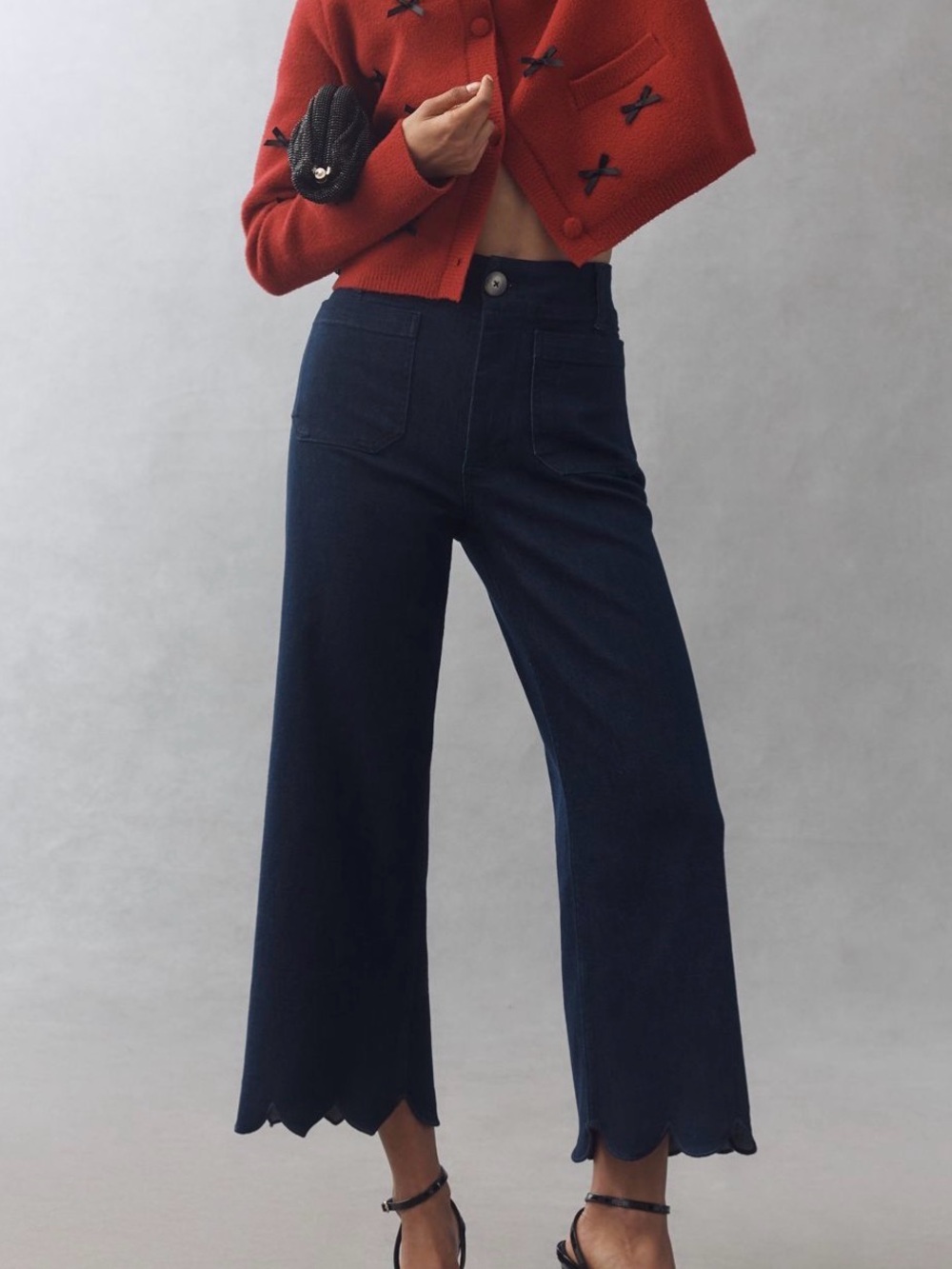 Maeve Colette Scalloped-Hem Wide-Leg Dark Navy Jeans